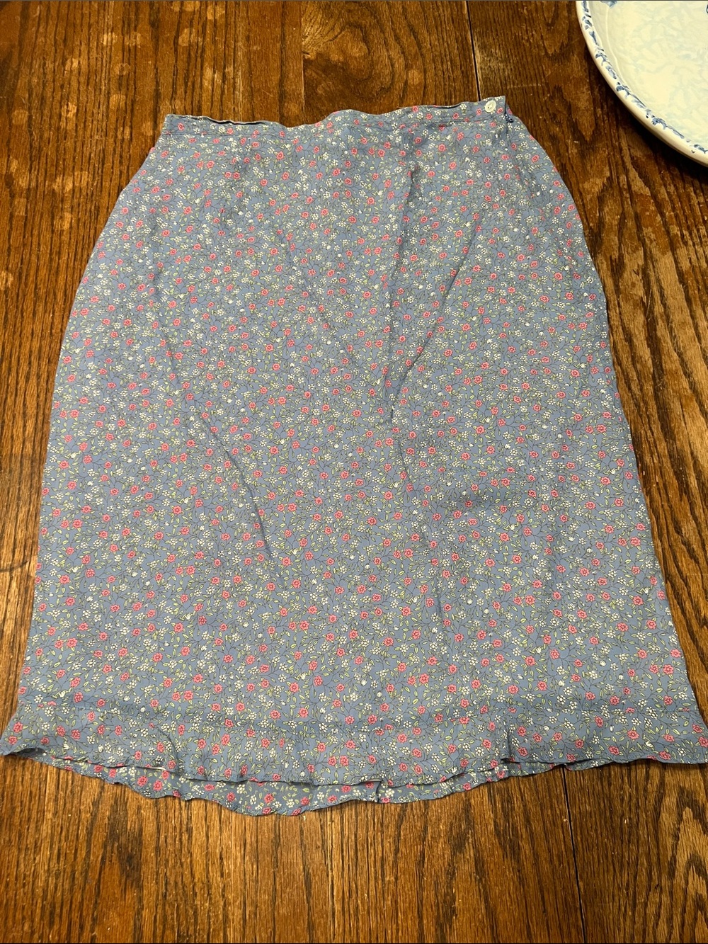 Vintage Freeport Studio Blue Floral A-Line  Skirt with Pink Accents